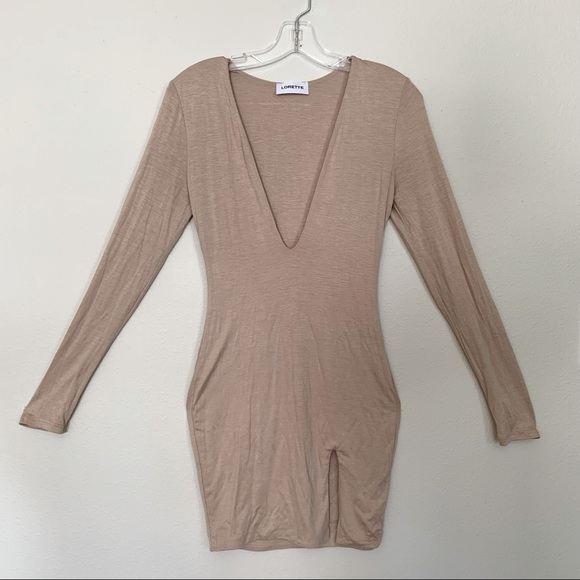 Lorette Long Sleeve Body con Dress with Deep V Neck - Picture 3 of 9